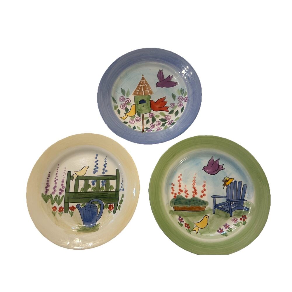 Mesa International Set Of‎ 3 GARDEN BIRDS MSA89 Plates Hand Painted Art Vintage